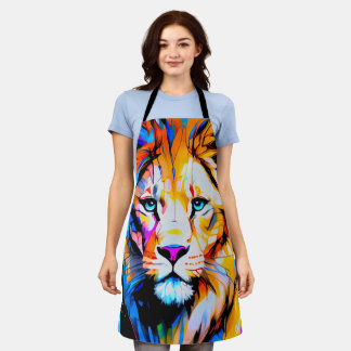 Lion colorful blue eyes bright blue エプロン