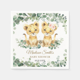 Lion Cubs Greenery Twin Boy Girl Baby Shower  スタンダードカクテルナプキン
