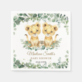 Lion Cubs Greenery Twin Boys Baby Shower  スタンダードカクテルナプキン