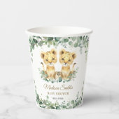 Lion Cubs Greenery Twin Boys Baby Shower 紙コップ (正面)