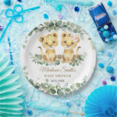Lion Cubs Greenery Twins Girl Boy Baby Shower  ペーパープレート (パーティー)