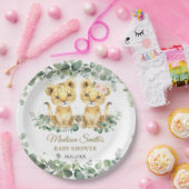 Lion Cubs Greenery Twins Girl Boy Baby Shower  ペーパープレート (パーティー)