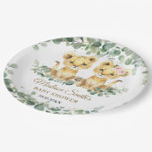 Lion Cubs Greenery Twins Girl Boy Baby Shower  ペーパープレート (アングル)