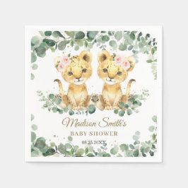 Lion Cubs Jungle Greenery Twin Girls Baby Shower  スタンダードカクテルナプキン
