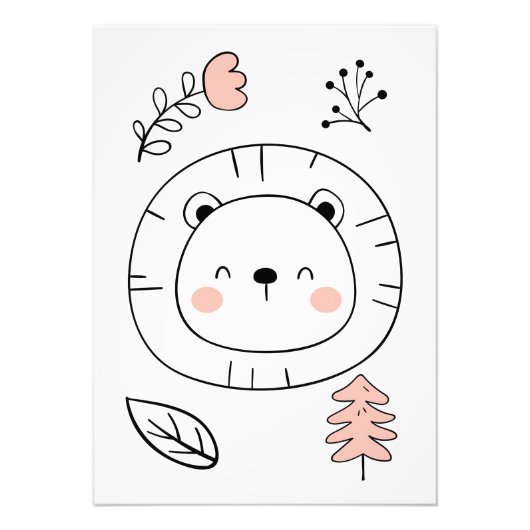 Lion Cute Lion Hand Drawn フォトプリント (正面)