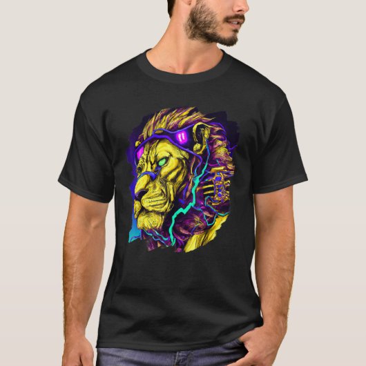 Lion Cyborg Robot Lion Cool Alien Outer Space Arti Tシャツ (正面)