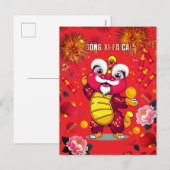 Lion Dance Postcard for Chinese New Year シーズンポストカード (正面/裏面)