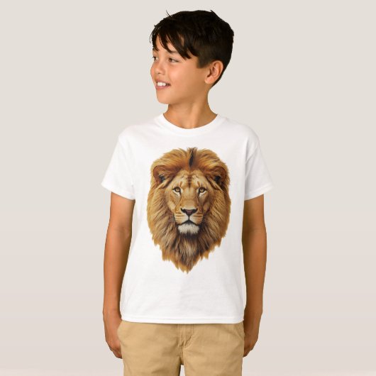 Lion Face Kids T-Shirt | Cute Jungle Animal Tee Tシャツ (正面フル)