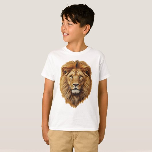 Lion Face Kids T-Shirt | Cute Jungle Animal Tee Tシャツ (正面フル)