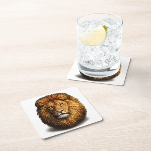 Lion Face Paper Coaster | Cute Jungle Animal Drink スクエアペーパーコースター (インサイチュ)