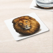 Lion Face Paper Coaster | Cute Jungle Animal Drink スクエアペーパーコースター (アングル)