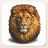 Lion Face Paper Coaster | Cute Jungle Animal Drink スクエアペーパーコースター (正面)