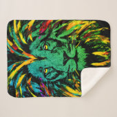 Lion Head Dark - Lion Illustration シェルパブランケット (正面(横))