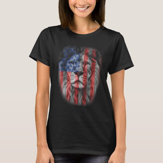 Lion Head Graphic American Patriotic Lion USA Flag Tシャツ (正面)
