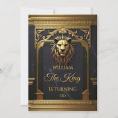 Lion Head King Marble Black Gold Birthday Party 招待状 (正面)