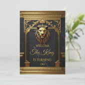 Lion Head King Marble Black Gold Birthday Party 招待状 (スタンド正面)