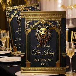 Lion Head King Marble Black Gold Birthday Party 招待状