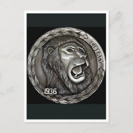 Lion. Hobo nickel coin. Postcard ポストカード