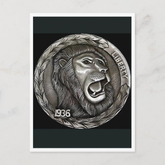 Lion. Hobo nickel coin. Postcard ポストカード