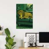 Lion Illustration Print Serene Indoor Setting ポスター (ホームオフィス)