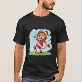Lion in Christmas costume and soccer ball Tシャツ