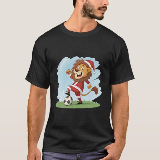 Lion in Christmas costume and soccer ball Tシャツ (正面)