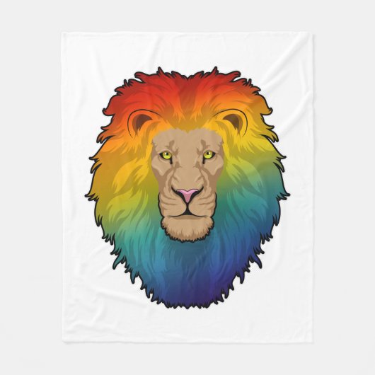 Lion in Rainbow Colours フリースブランケット (正面)