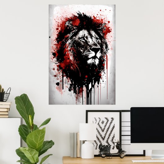 Lion Ink Painting ポスター (ホームオフィス)