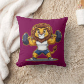 Lion Lifting Light Weights – Cute Gym Animal Illus クッション (ブランケット)