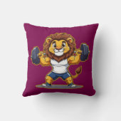 Lion Lifting Light Weights – Cute Gym Animal Illus クッション (裏面)