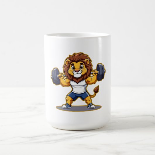 Lion Lifting Light Weights – Cute Gym Animal Illus コーヒーマグカップ (中央)