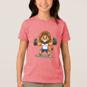 Lion Lifting Light Weights – Cute Gym Animal Illus トライブレンドＴシャツ (正面)