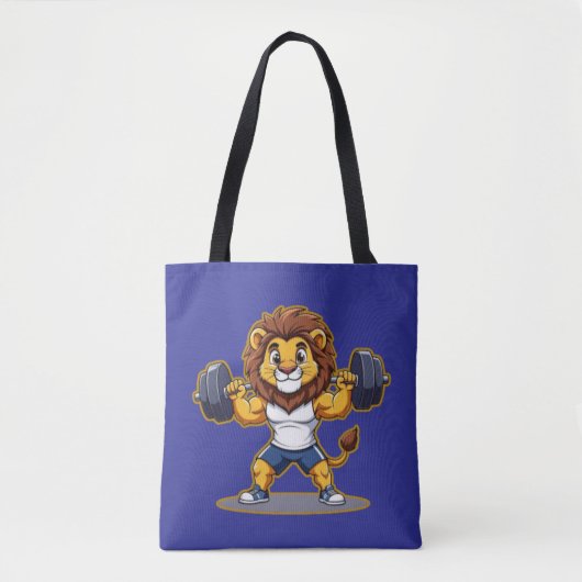Lion Lifting Light Weights – Cute Gym Animal Illus トートバッグ (正面)