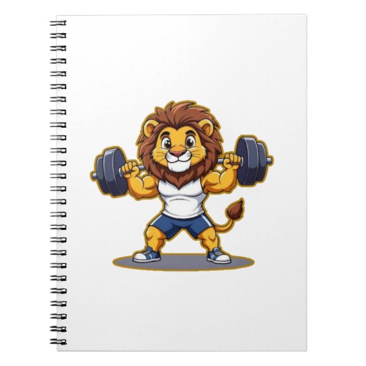 Lion Lifting Light Weights – Cute Gym Animal Illus ノートブック (正面)