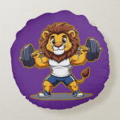 Lion Lifting Light Weights – Cute Gym Animal Illus ラウンドクッション (裏面)