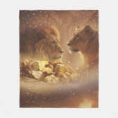 Lion & Lioness Gold Glow — Fleece Blanket フリースブランケット (正面)