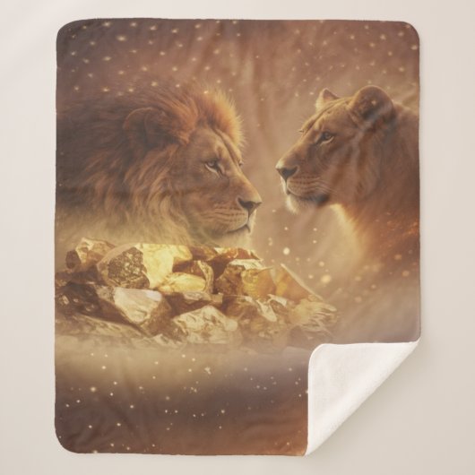 Lion & Lioness Gold Glow —Sherpa  Blanket シェルパブランケット (正面)