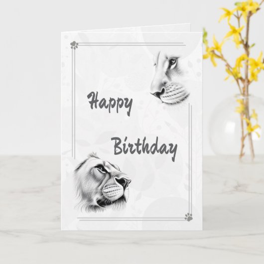 Lion Lioness Wildlife Inspiration Birthday カード (黄色い花)