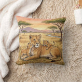 Lion Mama And Cub Safari Animals  クッション (ブランケット)