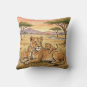Lion Mama And Cub Safari Animals  クッション (裏面)
