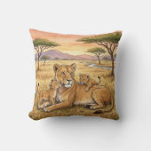 Lion Mama And Cub Safari Animals  クッション (正面)