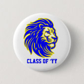 Lion Mascot Blue Yellow and White Spirit Button 缶バッジ (正面)