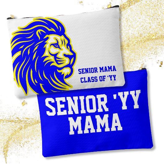 Lion Mascot High School Senior Mom Blue and Yellow アクセサリーポーチ
