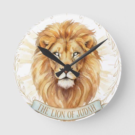 Lion of Judah Biblical Watercolor Wall Clock ラウンド壁時計 (正面)