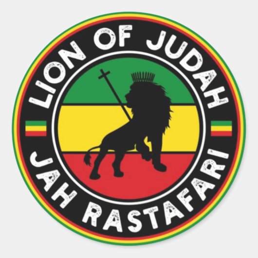 Lion of Judah Jah Rastafari Rasta Reggae Roots ラウンドシール (正面)