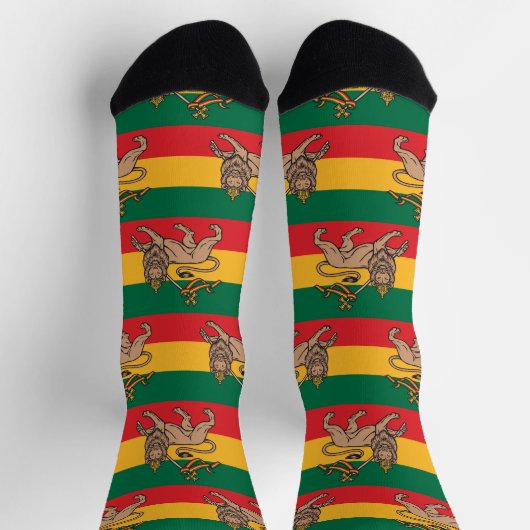 Lion of Judah Jah Rastafari Rasta Reggae Socks ソックス (上部)