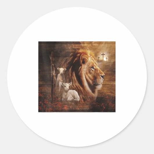 Lion Of Judah Lamb God Cross Jesus Light God  ラウンドシール (正面)