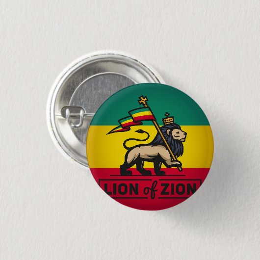 Lion of Zion - Haile Selassie - Rastafari Button 缶バッジ (正面&裏面)