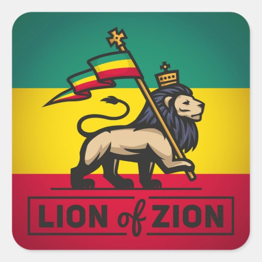 Lion of Zion - Haile Selassie - Rastafari Sticker スクエアシール (正面)