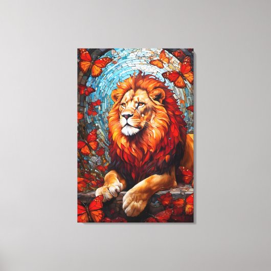 Lion painting that evokes the art of church glass キャンバスプリント (正面)